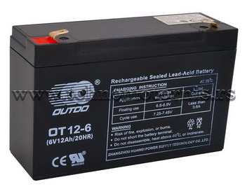 VRLA baterije OT12-6 za dečje automobile  6V 12Ah (151x50x100)mm  1,78kg